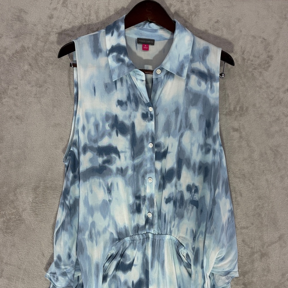 NWT Vince Camuto Blue Tie Dye Sleeveless Button Up Tie Front Jumpsuit Size XL - Picture 5 of 12